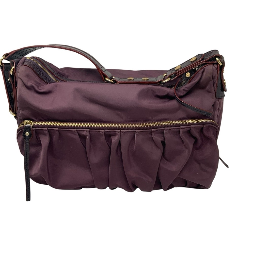 MZ Wallace Plum Purple Nylon Hobo Shoulder Bag Satchel Handbag Pockets Organizer
